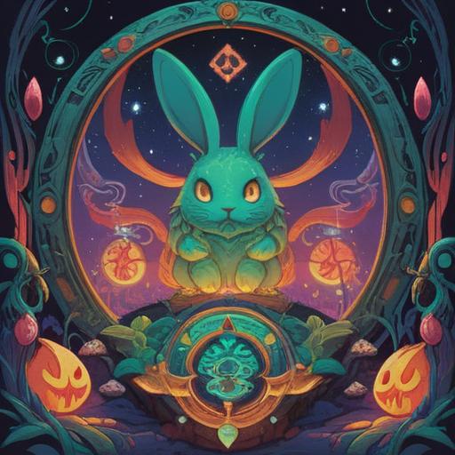 A detailed illustration of a lucky charm shaped like an ear, mystical symbols surrounding it, vibrant colors showcasing its magical properties, a serene background with nature elements, uplifting atmosphere, enchanting design, good fortune vibes, 4k