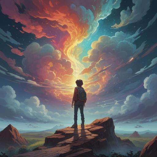 A serene and symbolic illustration, a person standing at a crossroads, surrounded by swirling clouds representing challenges, vibrant light breaking through the darkness, mystical symbols in the sky, a path that glows invitingly, conveying hope and guidance, tranquil colors, detailed landscapes, spiritual awakening, 4k