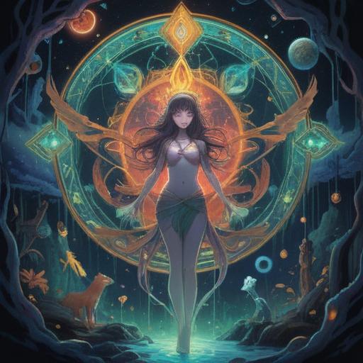 A mystical representation of spiritual signs during a series of illnesses, ethereal glow, symbols of healing and protection, interconnected energies, a figure meditating in a serene environment, surrounded by nature, vibrant colors representing emotions, a sense of calm and awareness, 4k