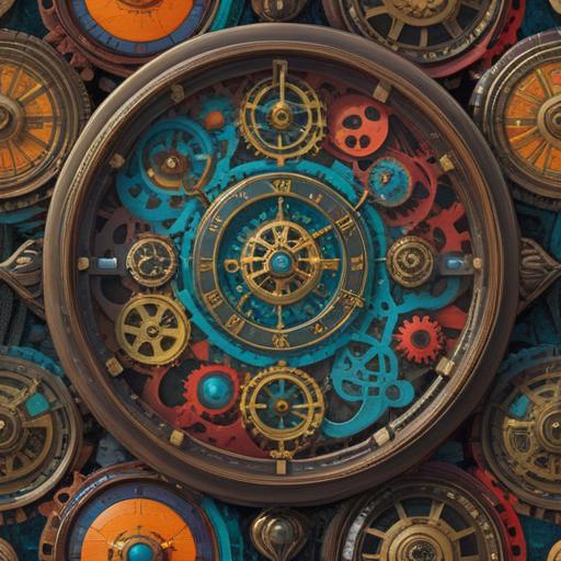 An ethereal and mystical scene depicting a clock with gears in motion, surrounded by glowing orbs symbolizing spiritual energy, vibrant colors, a serene atmosphere, soft light illuminating the clock face, subtle hints of nature like flowers and stars, representing awareness and awakening, 4k