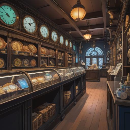 A spiritual illustration depicting the act of buying a new watch, clock shop environment, soft lighting, symbols of time and renewal, a person thoughtfully selecting a watch, representing personal growth and new beginnings, elements of meditation and reflection, warm and calming color palette, 4k
