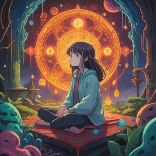 A serene illustration depicting a person reflecting on their chronic illness, surrounded by ethereal symbols representing spiritual signs, soft light filtering through a gentle forest, a peaceful expression on their face, nature elements like leaves and flowers intertwining with subtle energy flows, a warm and calming atmosphere, bright colors symbolizing hope and awareness, 4k