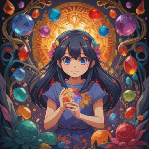 A vibrant illustration of a lucky charm featuring an array of colors that represent harmony and positivity, intricate details of gemstones and symbols, displaying a radiant aura, surrounded by abstract elements that reflect different emotions, showcasing how colors can enhance fortune and well-being, 4k