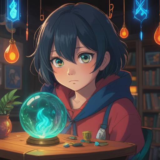 A magical moment after encountering a look-alike, shimmering lucky item, vibrant colors, enchanting aura, mystical atmosphere, two characters smiling, one holding a bright talisman, surrounded by a whimsical landscape, sunny day, 4k