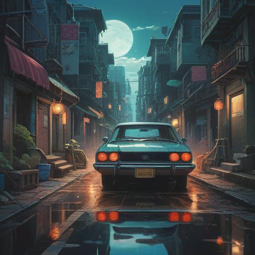 A serene and reflective scene, an accident car on the side of a quiet road, ethereal light surrounding the vehicle, mystical symbols appearing in the air, nature reclaiming the space, a sense of caution and awareness, spiritual signs depicted in the aura, reflective mood, 4k