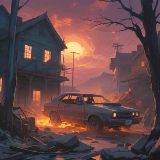 A serene yet poignant scene depicting a car accident site, soft ethereal light illuminating the area, ghostly figures representing lost souls, symbolic elements like feathers or light orbs, a sense of tranquility in chaos, vivid nature background, emotional depth, 4k