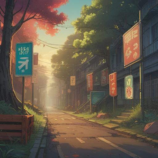 A serene and reflective scene, a road with caution signs, ethereal light illuminating hidden messages, symbolic representations of spiritual signs, a tranquil forest backdrop, subtle energy flow depicted, signs of caution such as feathers or coins on the ground, mood of vigilance and awareness, harmonious balance between nature and caution, 4k