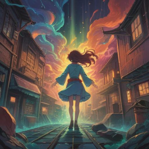 A spiritual illustration depicting the moment of witnessing an accident, ethereal aura, vibrant energy flowing around the scene, embodiment of emotions like fear and shock, representation of life and death balance, celestial elements in the sky, insightful and thought-provoking atmosphere, 4k