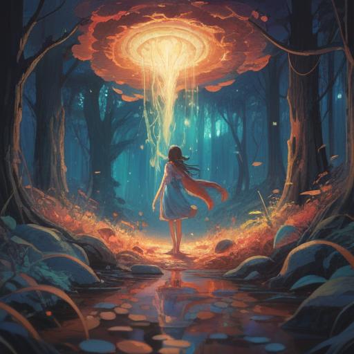 A surreal illustration depicting a serene accident scene, ethereal light illuminating the surroundings, a spectral figure guiding witnesses, symbols of protection and goodwill in the air, a tranquil landscape in the background, a sense of hope and transformation, spiritual energy radiating, vivid colors, 4k