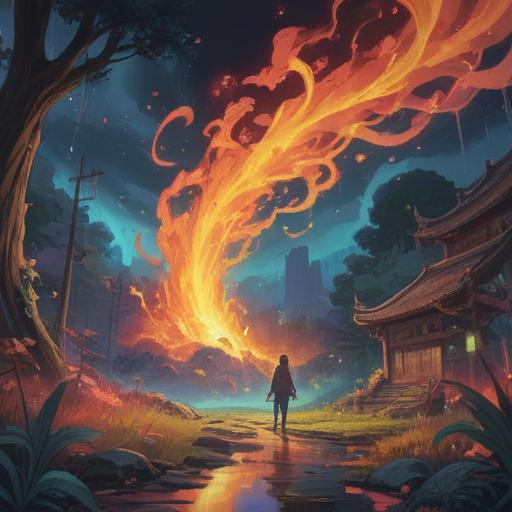 A spiritual scene depicting a person witnessing an accident, ethereal light shining down, symbolic animals around representing intuition, vivid colors illuminating the chaos, subtle signs in the surroundings like feathers or coins, serene facial expression amidst turmoil, a sense of awareness and caution, 4k