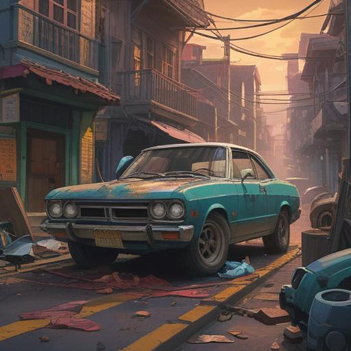 A detailed scene depicting a car after an accident, with a focus on a lucky charm item prominently displayed inside the vehicle, soft sunlight streaming through the broken windows, hints of nature outside suggesting renewal, a sense of hope and resilience, intricate details on the charm, emotional contrast between the damaged car and the symbol of luck, 4k