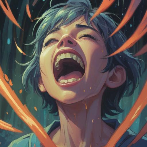 A mystical representation of a person experiencing tooth pain, ethereal light surrounding them, symbolic healing energy, an aura of positive transformation, vibrant colors, soft glow, spiritual elements like chakras and crystals, serene expression, nature background, 4k