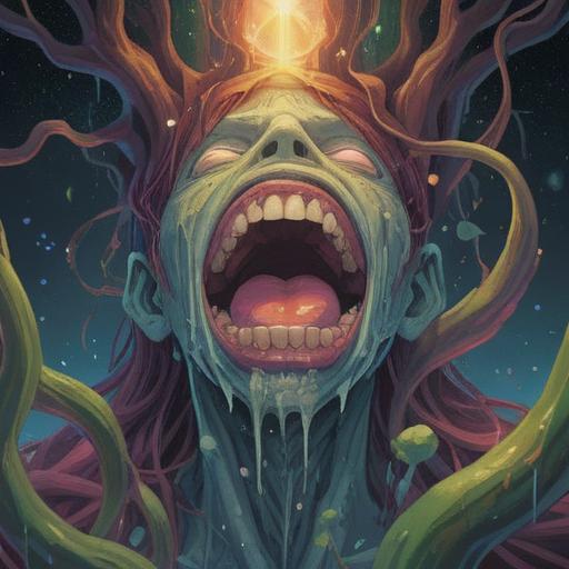 A serene illustration depicting swollen gums, ethereal light surrounding the mouth, symbolic representation of spiritual signs, subtle connection between physical and spiritual health, calming colors, intricate details of the gums and teeth, soothing atmosphere, 4k