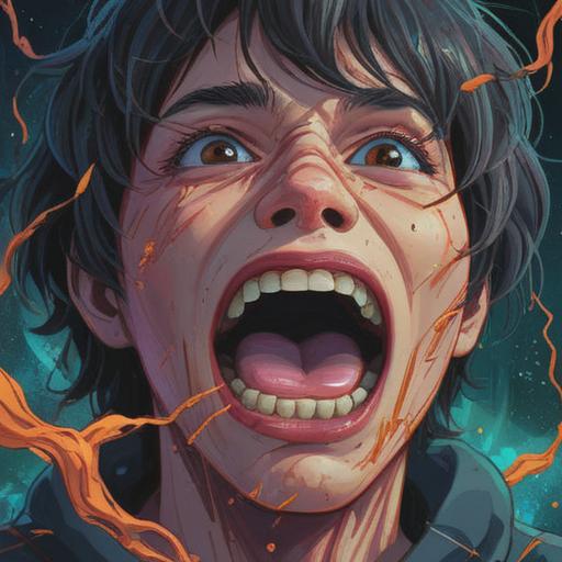 A serene and mystical illustration depicting a person's mouth with a subtle glow emanating from their gums, vibrant colors representing healing energy, gentle light surrounding the figure, symbols of spirituality and growth in the background, a peaceful expression on the person's face, 4k resolution