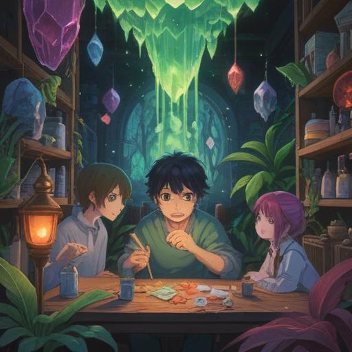 A detailed illustration of a lucky crystal used to improve gum infections, glowing with vibrant colors, surrounded by healing herbs and dental tools, set in a serene environment, conveying a sense of calm and wellness, with sparkles radiating from the crystal, 4k