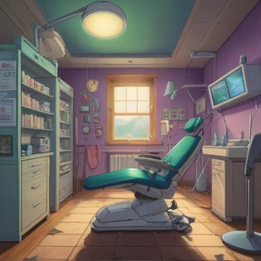 A dental clinic scene, a smiling patient in the dentist's chair, bright and cheerful atmosphere, dental tools on the table, reassuring dentist explaining the situation, positive interaction, sunlight streaming through the window, healthy teeth model in the background, sense of relief and positivity, 4k
