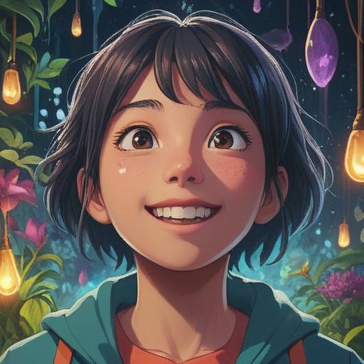 A serene and mystical scene depicting a person experiencing a spiritual awakening, radiant light illuminating a smiling face, new teeth symbolizing growth and transformation, surrounded by nature, soft flowing leaves, gentle sunlight filtering through trees, ethereal atmosphere, vibrant colors, 4k