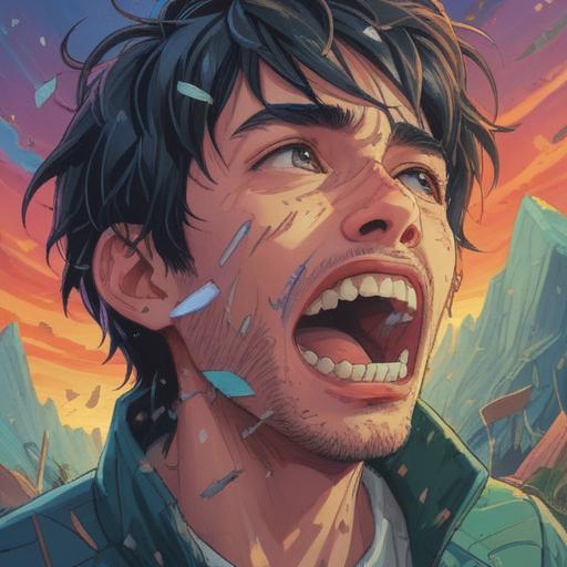 A surreal dreamscape illustration, depicting a person looking at their shattered teeth, ethereal glow surrounding them, symbolic representation of transformation and spiritual awakening, soft pastel colors, intricate details highlighting emotions, mystical atmosphere, hopeful expression, 4k