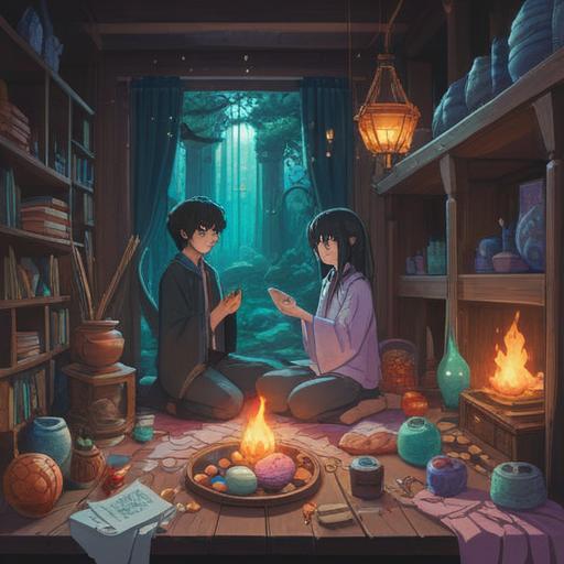 A serene scene featuring various spiritual items such as crystals, incense, and meditation stones, harmonious colors, calming atmosphere, individuals practicing mindfulness, balance and tranquility, nature setting, soft lighting, 4k