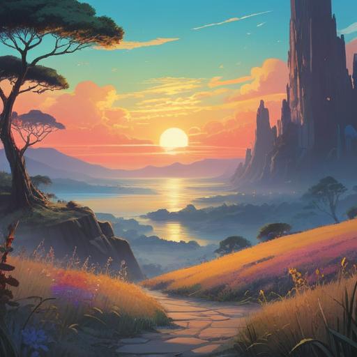 A mystical landscape where the horizon is blurred, soft ethereal colors blending together, a gentle light shining through the haze, silhouettes of serene figures meditating in the foreground, surrounded by nature's tranquility, hints of celestial elements like shimmering stars and floating orbs, evoking a sense of spiritual awakening, 4k