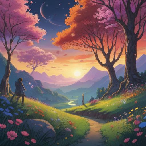 A serene and ethereal landscape, wispy spirits floating in the air, soft, glowing light illuminating the scene, flowers blooming in vibrant colors, peaceful atmosphere, a sense of transformation and spiritual awakening, hint of mystery in the air, dreamlike quality, 4k