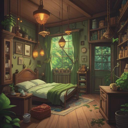 A serene illustration of a cozy room filled with lucky items, such as a four-leaf clover, a wishing well, and charm bracelets, a person sitting cross-legged on the floor, gently holding a lucky charm, warm sunlight streaming through the window, soothing colors, peaceful atmosphere, a sense of comfort and hope, 4k