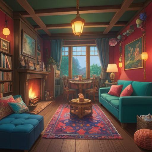 A serene illustration of a cozy room filled with lucky charms, soft lighting, a tranquil atmosphere, delicate trinkets symbolizing fortune, calming colors, a person meditating with a gentle smile, surrounded by nature-inspired items, a sense of peace and hope, 4k