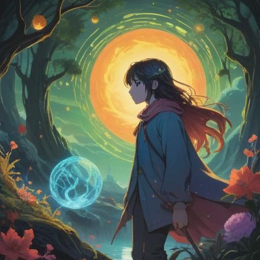 A mystical scene depicting a person on the brink of death, surrounded by ethereal light, symbols of rebirth and transformation, a serene expression on their face, nature elements like blooming flowers and flowing water, representing life and renewal, a vague silhouette of guardian spirits in the background, tranquil atmosphere, conveying a sense of hope and spiritual awakening, 4k