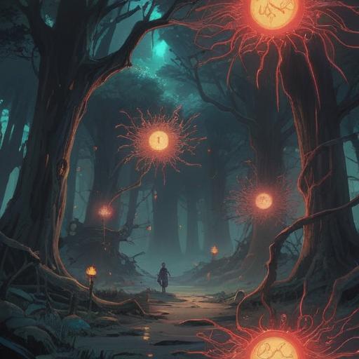 A spiritual warning sign appearing when fearing death, ethereal light glowing in a dark environment, symbols of protection surrounding, shadowy figures hinting at the unknown, dramatic contrast between light and darkness, mystical atmosphere, elements representing mortality, introspective mood, 4k