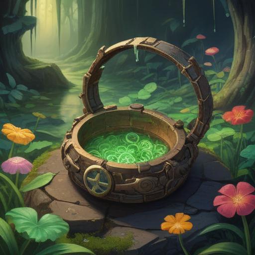 A beautifully detailed illustration of a broken ring with a missing stone, surrounded by lucky items like a four-leaf clover, a horseshoe, and a lucky coin, a warm and hopeful atmosphere, magical elements enhancing the scene, elegant composition, intricate textures, vibrant colors, 4k