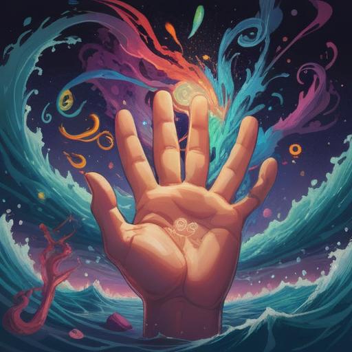 A surreal illustration depicting a single finger in the center, glowing with mystical energy, surrounded by ethereal symbols and gentle waves of color, representing spiritual awakening, intricate details showcasing elements of energy flow, calming background with soft lights, emphasizing the connection between the physical and spiritual realms, vibrant yet soothing atmosphere, 4k