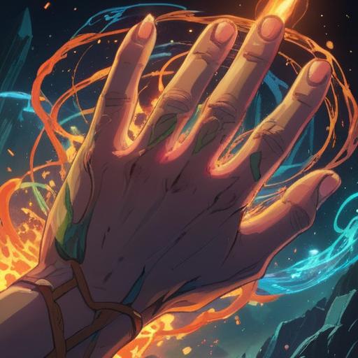 A close-up of a single finger gently scratching an itch, surrounded by soft glowing light, representing spiritual awakening, intricate symbolism in the background, vibrant colors, mystical aura, serene expression, nature elements like leaves and flowers, 4k