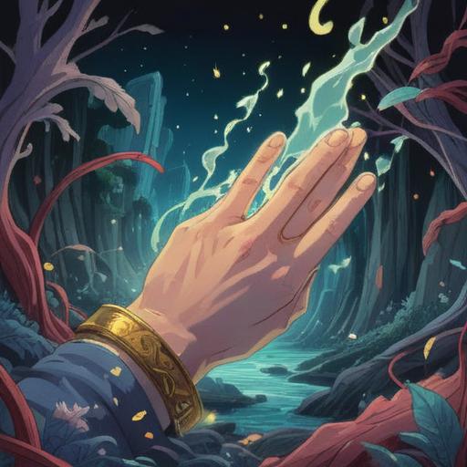 A spiritual illustration depicting the act of cutting a finger, symbolic representation of personal sacrifice and transformation, ethereal light surrounding the scene, serene expression on the character's face, vibrant colors reflecting hope and renewal, intricate details illustrating the journey of self-discovery, 4k