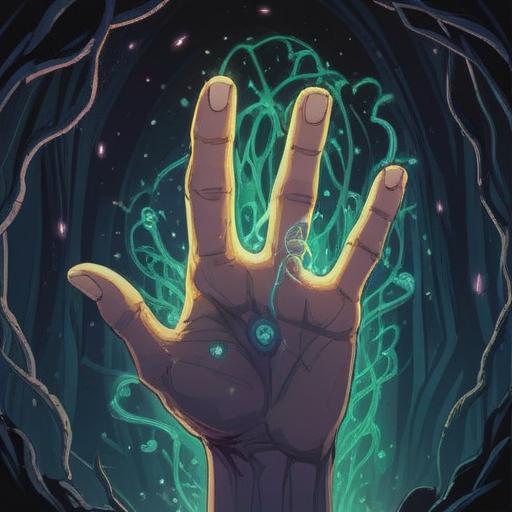 A close-up of a hand with a finger wound, mystical light emanating from the cut, spiritual symbols subtly visible around the wound, ethereal atmosphere, conveying hidden messages, delicate textures, glowing energy, serene yet intriguing vibe, 4k