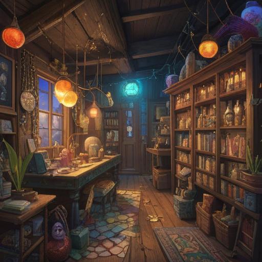 A vibrant and whimsical scene of a lucky item collection, featuring colorful charms and talismans, surrounded by sparkling light effects, an inviting atmosphere, showcasing elements like a four-leaf clover, a lucky cat, and a horseshoe, beautifully arranged on a wooden table, with soft sunlight filtering through the background, enchanting details, uplifting vibe, 4k