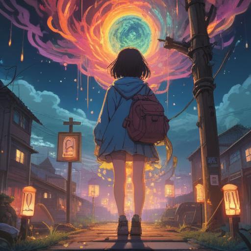 A serene and introspective scene, a figure standing at a crossroads, illuminated by ethereal lights, symbolic signs appearing in the air, gentle mist enveloping the surroundings, nature elements like trees and flowing water, a sense of confusion and enlightenment, spiritual guidance emanating from the environment, vibrant yet calming colors, 4k