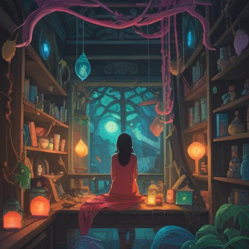 A spiritual representation of letting go of cherished items, symbolic transformation, ethereal light surrounding the objects, serene expression of a person in contemplation, lush nature backdrop, emotional release and renewal, soft hues, a peaceful atmosphere, 4k