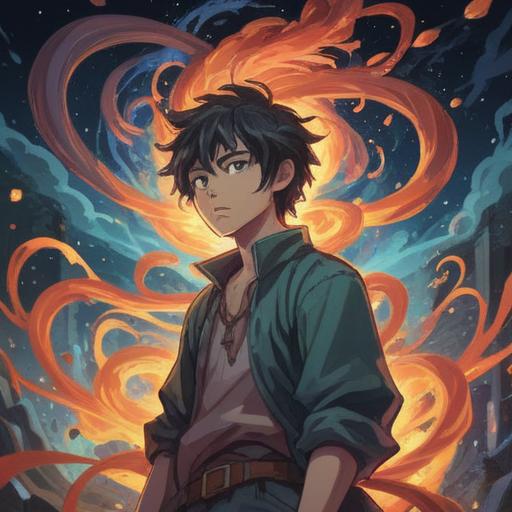 A mystical representation of a person surrounded by swirling, vibrant energies, deep contemplation, ethereal light illuminating their face, intense focus on their inner thoughts, symbolic representations of illusions and beliefs around them, dreamlike scenery with floating orbs, spiritual awakening, deep blues and purples, 4k