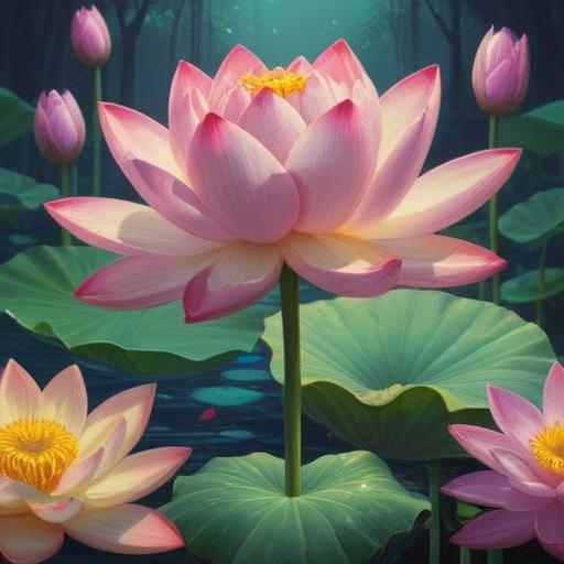 A serene and spiritual illustration depicting the concept of blessed fertility, gentle pastel colors, symbol of a blooming lotus flower representing new life, soothing environment with soft light, a couple embracing in a tranquil garden, surrounded by ethereal energy, uplifting and hopeful atmosphere, intricate details conveying love and harmony, 4k
