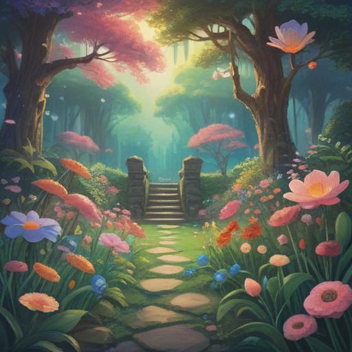 A serene and symbolic illustration depicting the spiritual signs of abundance and fertility, soft ethereal light, a peaceful garden scene with blossoming flowers, a gentle stream flowing, subtle hints of butterflies representing transformation, harmonious colors, a sense of hope and tranquility, 4k