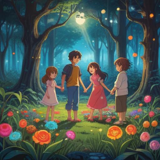 A serene family scene depicting a joyful parent surrounded by multiple children, conveying the spiritual essence of abundance and unity, harmonious atmosphere, nature-inspired elements, soft light illuminating their smiles, symbolizing growth and care, deep connection with the earth, vibrant colors, 4k