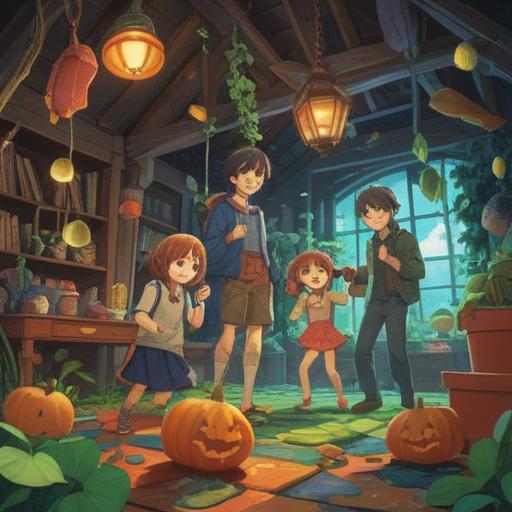 A whimsical illustration of a large, cheerful family with children playing around, surrounded by various lucky items like four-leaf clovers, lucky cats, and horseshoes, vibrant colors, joyful atmosphere, playful expressions, detailed background of a sunny park, nurturing parents, 4k