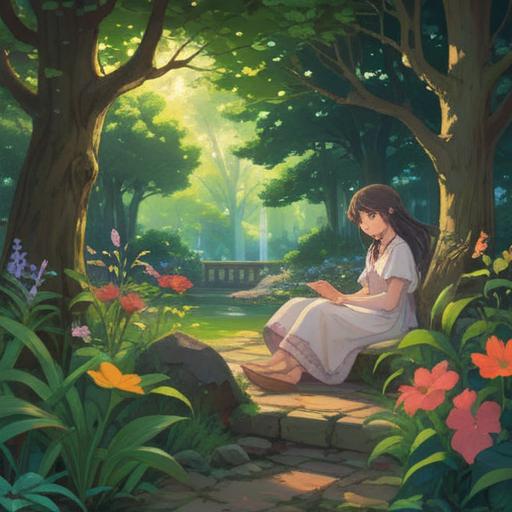 A serene and emotional scene depicting a grieving parent in a tranquil garden, soft light filtering through the trees, a gentle breeze rustling the leaves, subtle hints of spiritual symbols in the air, a luminescent butterfly landing on the parent's hand, warm colors evoking comfort and hope, dreamy atmosphere, ethereal glow, 4k