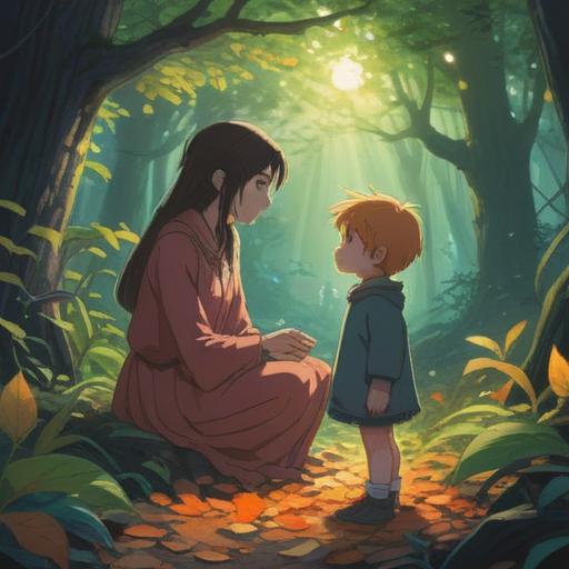 A grieving parent observing subtle signs from their deceased child, ethereal light surrounding them, a gentle breeze rustling the leaves, soft whispers carried by the wind, symbolic objects representing memories, serene landscape in the background, emotional connection conveyed through expressions, hope and healing depicted, 4k