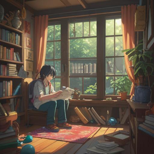 A heartwarming scene of a young student discovering a colorful lucky charm, surrounded by comforting objects, sunlight streaming through the window, a sense of hope and determination, detailed emotions on the student's face, inviting atmosphere, symbolism of perseverance, 4k