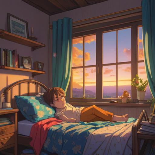 A serene and hopeful scene, a child resting on a cozy bed, soft light filtering through the window, gentle glow surrounding the child, ethereal symbols of healing in the air, colorful auras representing positive energy, mother softly caring for the child, warm and comforting atmosphere, 4k