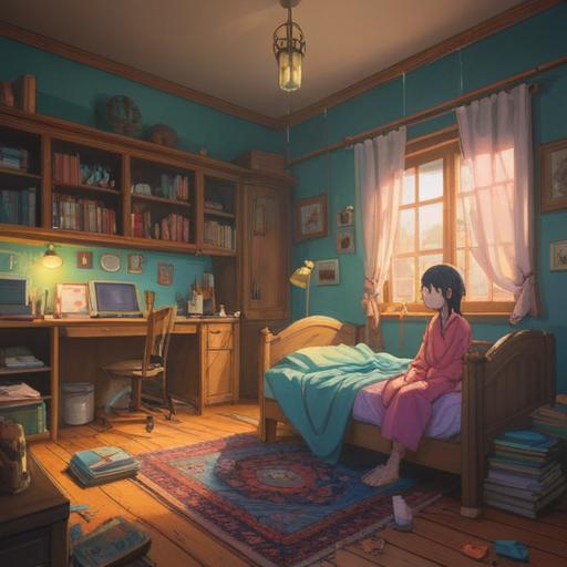 A concerned parent observing their sick child, symbols of spiritual signs around them, gentle light illuminating the room, warm and cozy atmosphere, nurturing and protective energy, subtle hints of nature elements, calming colors, emotional expressions, conveying deep care and awareness, 4k