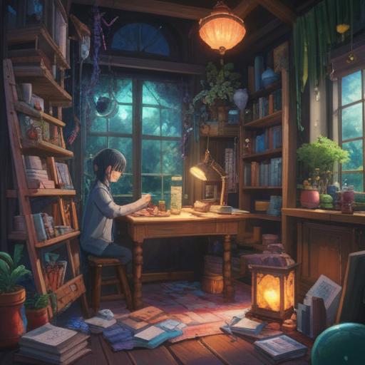 A vibrant illustration of various items that boost mental energy, including crystals, essential oils, and motivational books, arranged artistically on a wooden table, warm sunlight filtering through a window, plants in the background, serene atmosphere, inviting and uplifting, emphasizing positivity and mindfulness, 4k