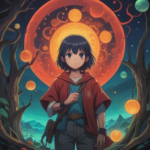 A thoughtful illustration of an adult surrounded by children, serene ambiance, subtle symbols of spirituality, light orbs representing guardian spirits, playful interactions, nature setting, vibrant colors conveying joy and protection, gentle expressions, whimsical elements, 4k