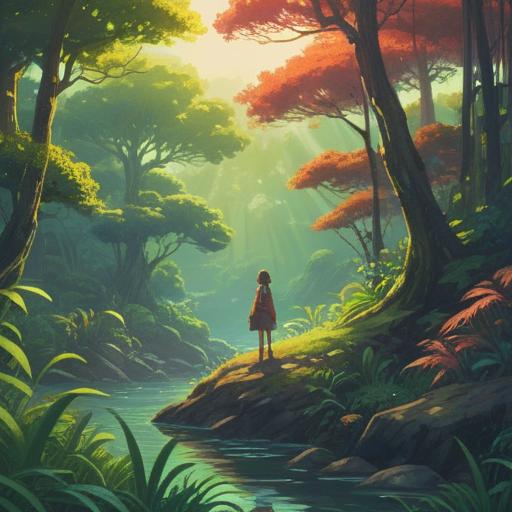 A serene and calming scene depicting a person practicing mindfulness in a tranquil nature setting, surrounded by lush greenery and gentle sunlight filtering through the leaves, engaging in yoga or meditation, a peaceful stream flowing nearby, a sense of renewal and clarity in the air, vibrant colors capturing a fresh start, emphasizing the importance of new habits for mental rejuvenation, 4k